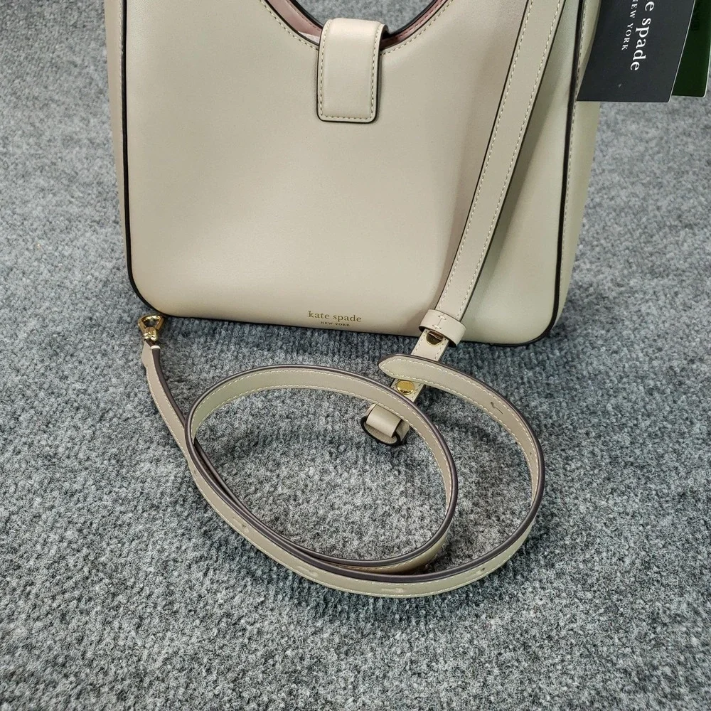Kate‎ Spade Dakota Hobo Bag Womens Small Beige Leather Pink Lining Dust Bag